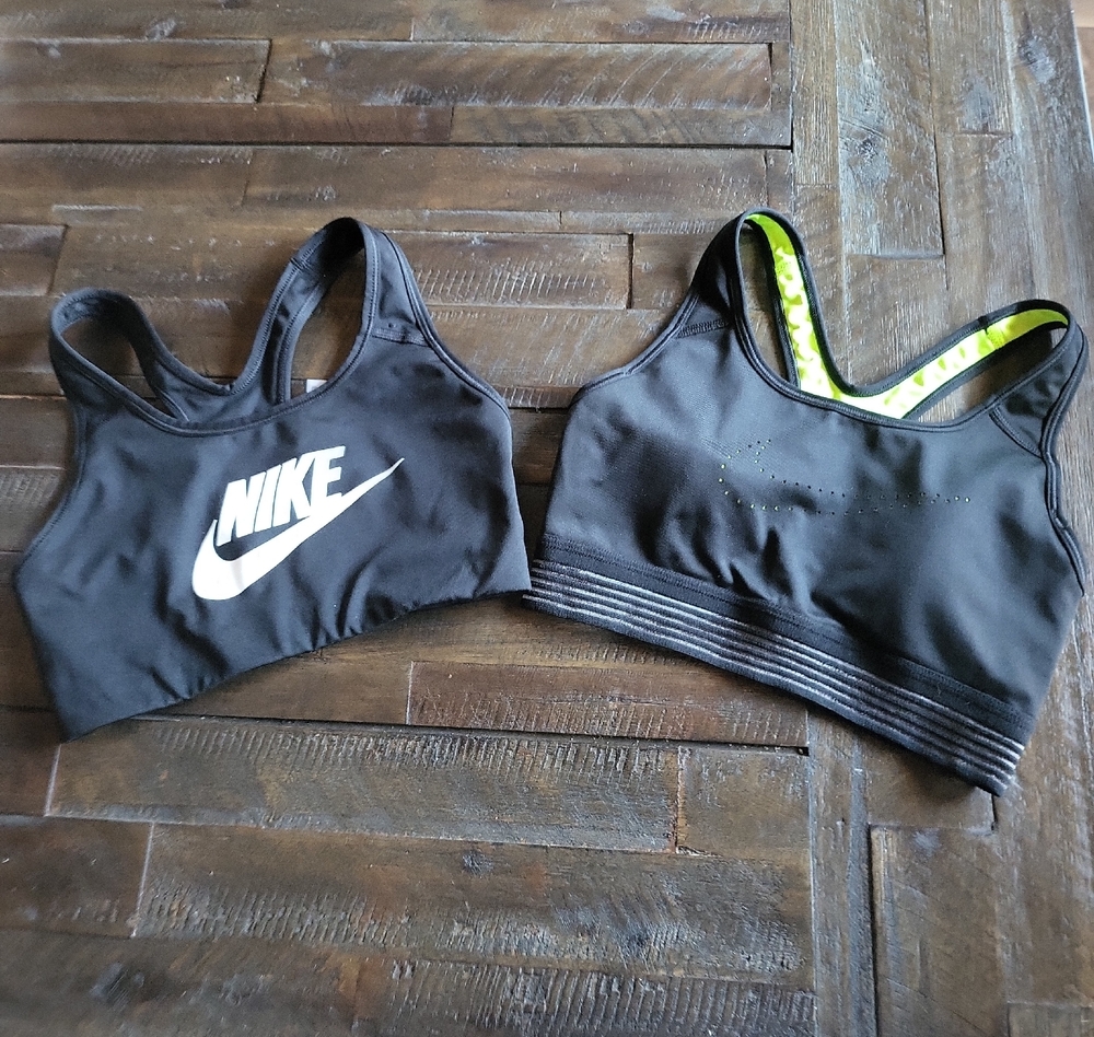 Nike Women's 2 Black and Lime Sports Bras